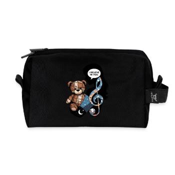 Encouraging Teddy Bear with Music and Moonlit Comf - Recycled Toiletry Zip Bag - black - Front