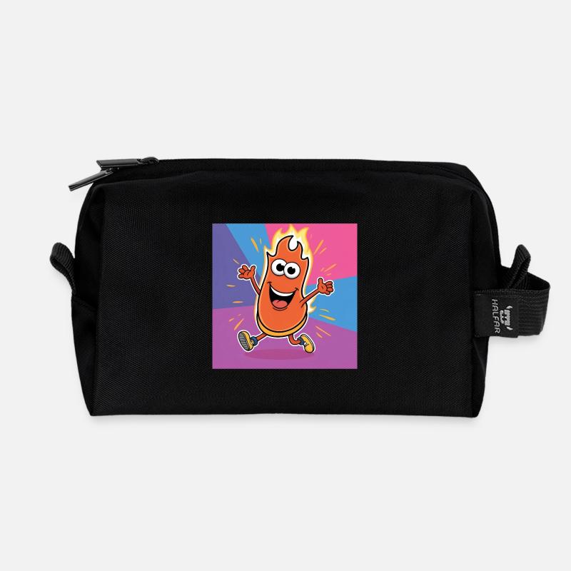 Flame Buddy Run Bright Cartoon - Recycled Toiletry Zip Bag - black
