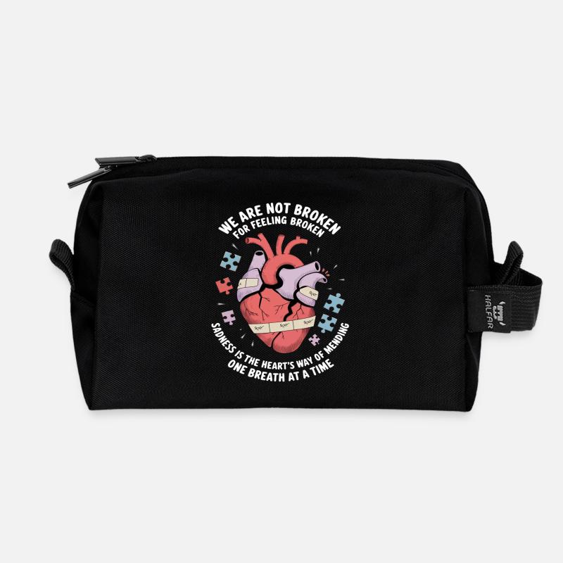 We Are Not Broken - Emotional Healing Art - Recycled Toiletry Zip Bag - black