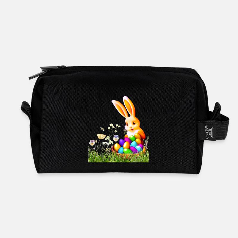 Osterhase mit bunten Eiern - Recycelte Kulturtasche - Schwarz