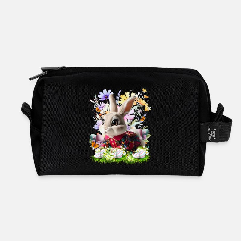 Osterhase im Blumenfeld - Recycelte Kulturtasche - Schwarz