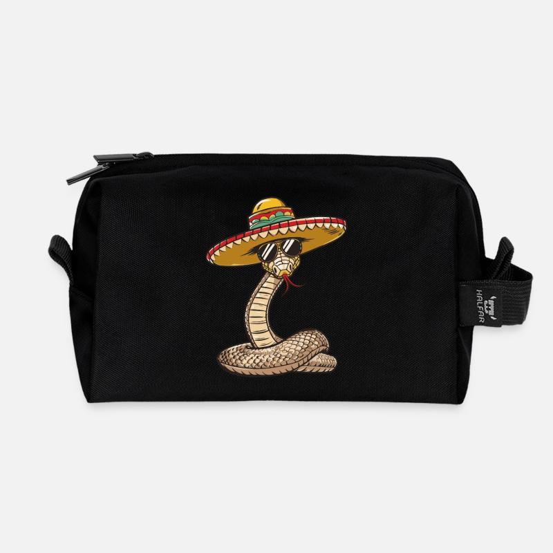 Schlange Kobra Comic Lustig Sombrero - Recycelte Kulturtasche - Schwarz