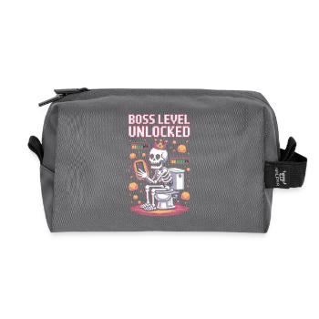 Final Level Unlocked – Retro Gaming Skeleton on - Recycled Toiletry Zip Bag - anthracite - Front