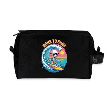 Bone to Surf – Retro Skeleton Rider - Recycelte Kulturtasche - Schwarz - Vorne