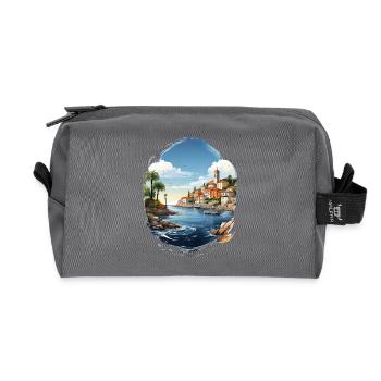 Vue sur la mer avec ville côtière et palmier - Trousse de toilette en tissu recyclé - anthracite - Devant