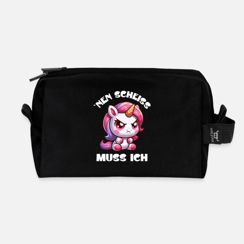 Wütendes Einhorn Chibi Motiv - Recycelte Kulturtasche - Schwarz