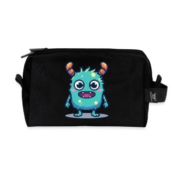 8-Bit Cute Pixel Monster Retro 90s Style - Recycled Toiletry Zip Bag - black - Front