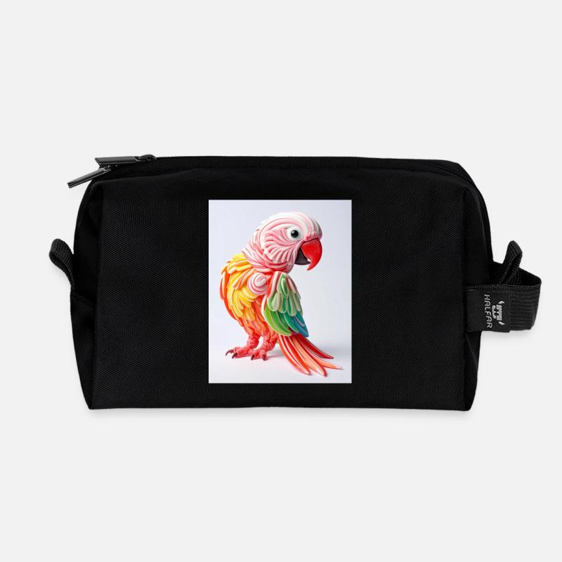 Colorful Candy Parrot - Recycled Toiletry Zip Bag - black