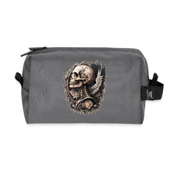 Tête de mort baroque ailes fleurs vintage gothique - Trousse de toilette en tissu recyclé - anthracite - Devant