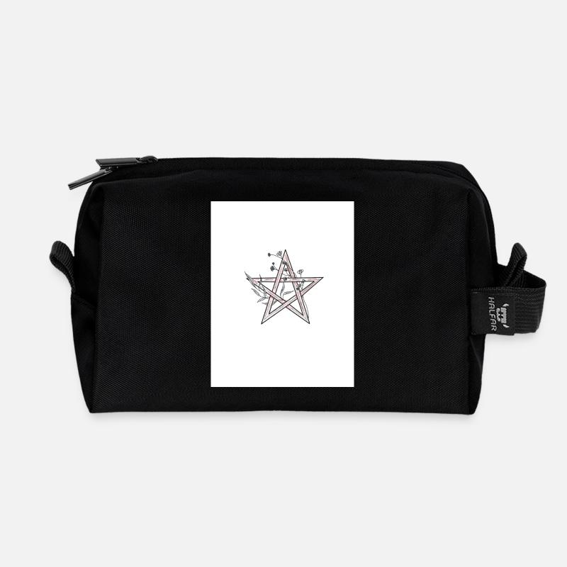 Floral Pentagram Sketch - Recycled Toiletry Zip Bag - black