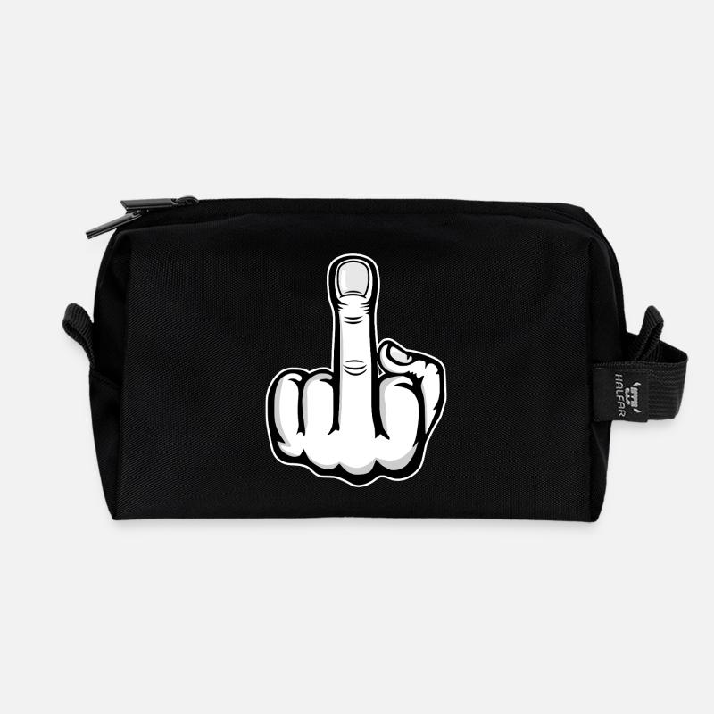 Mittelfinger Stinkefinger Design weiß - Recycelte Kulturtasche - Schwarz