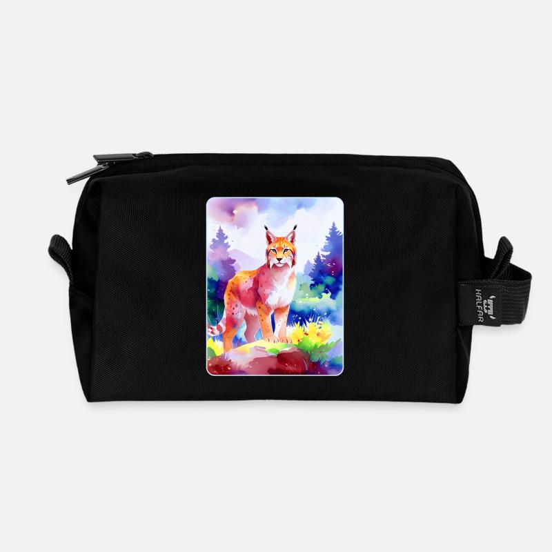Luchs im Bergwald (Aquarell) - Recycelte Kulturtasche - Schwarz