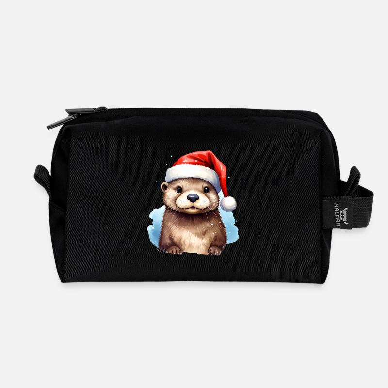 Otter mit Nikolausmütze passend zu Weihnachten - Recycelte Kulturtasche - Schwarz