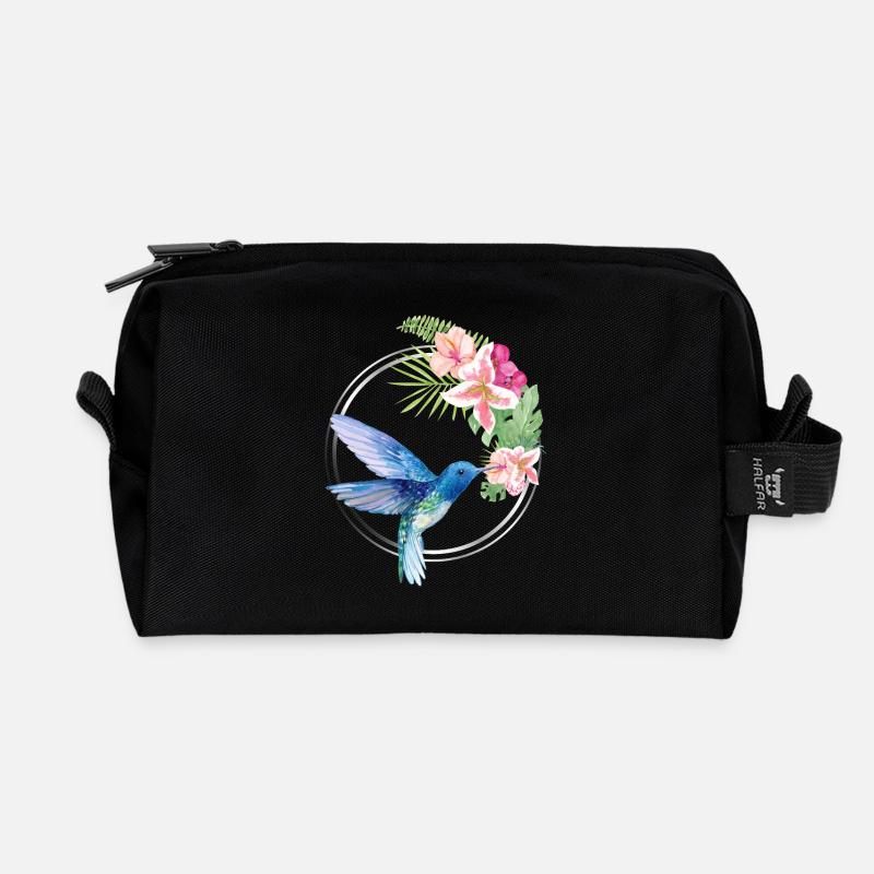 Azure Hummingbird Floral Circle - Recycelte Kulturtasche - Schwarz