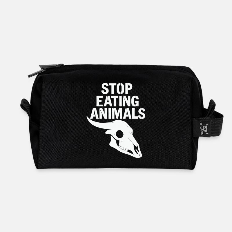 Stop Eating Animals – Tierleben schützen - Recycelte Kulturtasche - Schwarz
