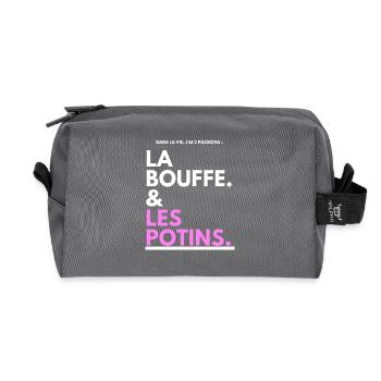 Bouffe et Potins Typo Noir Rose - Trousse de toilette en tissu recyclé - anthracite - Devant