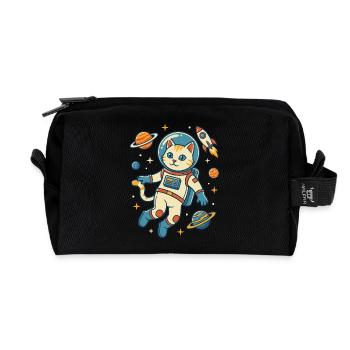 Chat astronaute dans l’espace - Trousse de toilette en tissu recyclé - noir - Devant