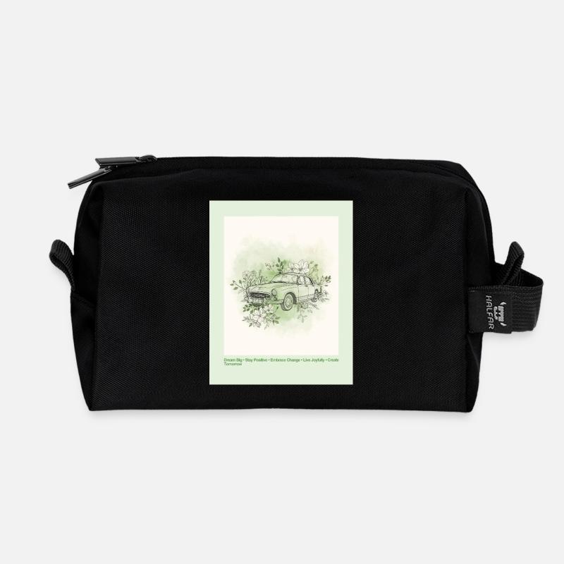 Vintage Auto mit Blumenrahmen - Recycelte Kulturtasche - Schwarz