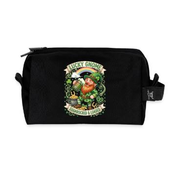 Lucky Gnome mit Kleekleber und geladenem lustigen Zitat - Recycelte Kulturtasche - Schwarz - Vorne
