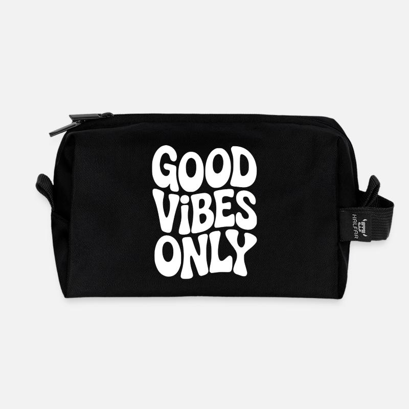Vibing Typografie in Weiß - Recycelte Kulturtasche - Schwarz