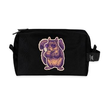 Squirrel with sunglasses nibbling hazelnut - Recycled Toiletry Zip Bag - black - Front