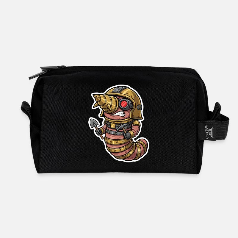 Steampunk Earthworm Drilling and Miner - Recycled Toiletry Zip Bag - black
