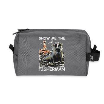 Funny seal looking for fish - Recycled Toiletry Zip Bag - anthracite - Front