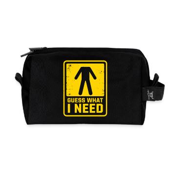 Panneau d’avertissement drôle, devine quoi, j’ai besoin d’humour - Trousse de toilette en tissu recyclé - noir - Devant