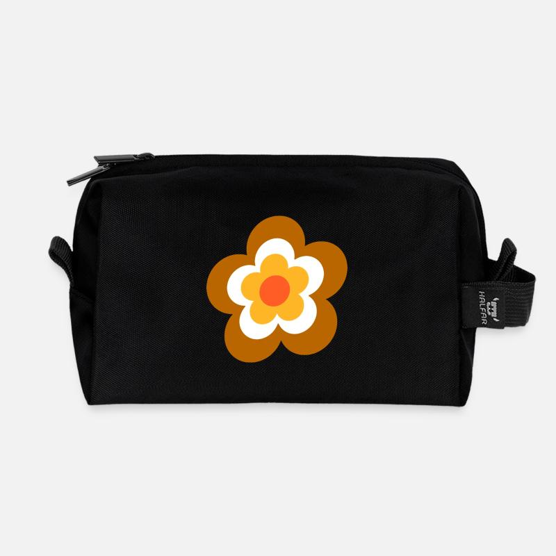 70er Jahre Blume Muster Retro - Recycelte Kulturtasche - Schwarz