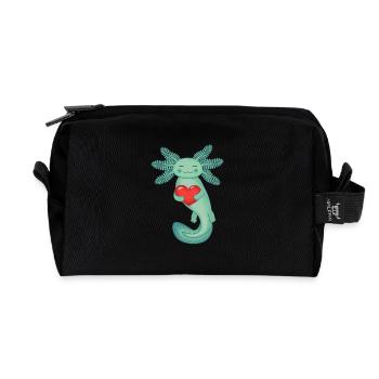 Dark green axolotl holding a red heart - Recycled Toiletry Zip Bag - black - Front