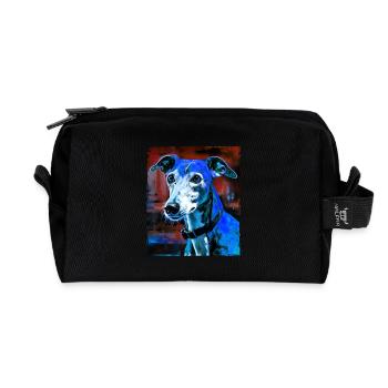 Portrait de chien lévrier - Trousse de toilette en tissu recyclé - noir - Devant