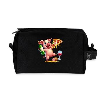 Happy Pig Pizza Amateur de restauration rapide - Trousse de toilette en tissu recyclé - noir - Devant