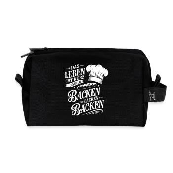 Das Leben ist kurz - deshalb backen backen backen - Recycelte Kulturtasche - Schwarz - Vorne