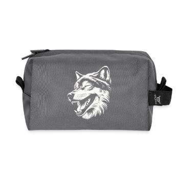 Laughing 🐺 wolf - Recycled Toiletry Zip Bag - anthracite - Front