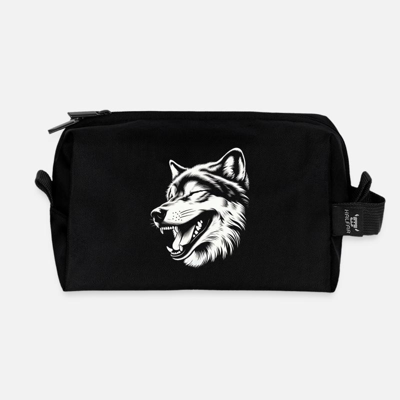 Laughing 🐺 wolf - Recycled Toiletry Zip Bag - black