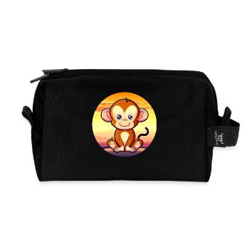Mignon Singe Chimpanzé Sunset Design - Trousse de toilette en tissu recyclé - noir - Devant