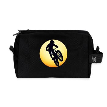 Mountain Bike Downhill - Sunset Silhouette - Recycled Toiletry Zip Bag - black - Front