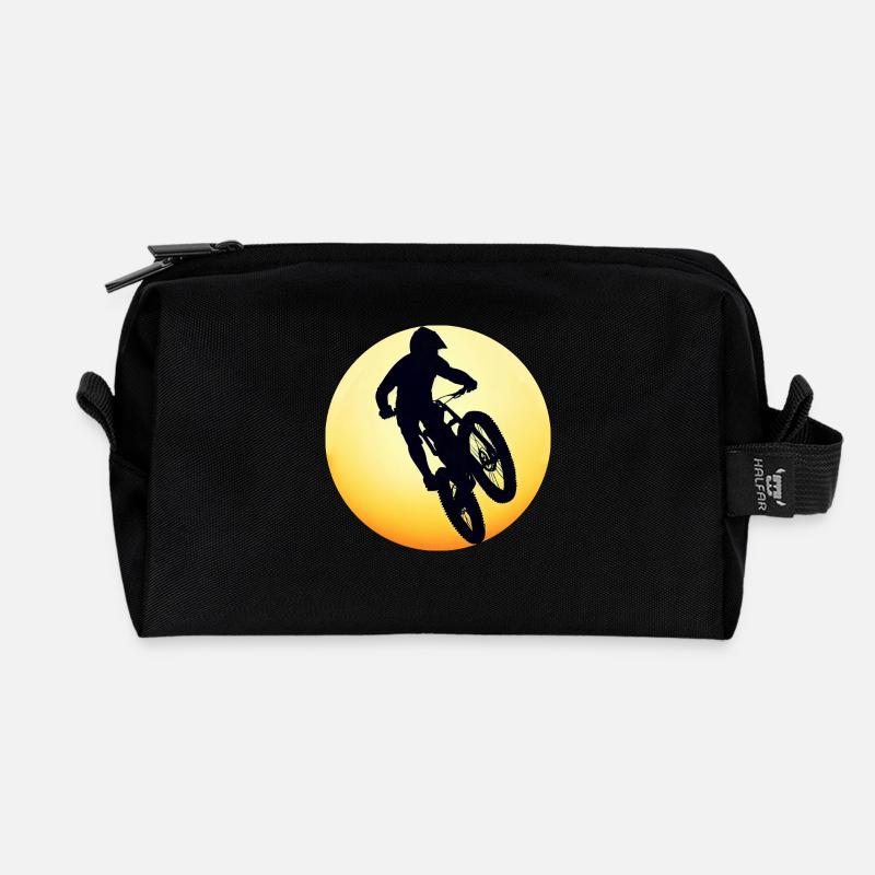 Mountainbike Downhill - Sunset Silhouette - Recycelte Kulturtasche - Schwarz