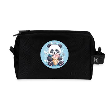 Tollpatschiger Panda - Eis & Blumen Sunset Design - Recycelte Kulturtasche - Schwarz - Vorne