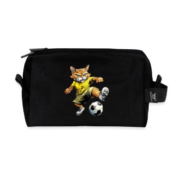 Katze Fussball - Recycelte Kulturtasche - Schwarz - Vorne