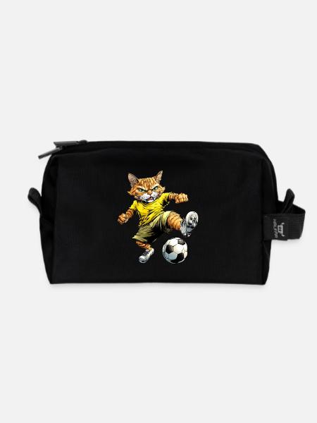 Katze Fussball - Recycelte Kulturtasche - Schwarz