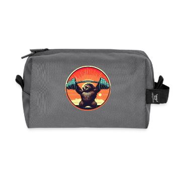 Faultier Hanteln Fitness Sunset - Recycelte Kulturtasche - Anthrazit - Vorne