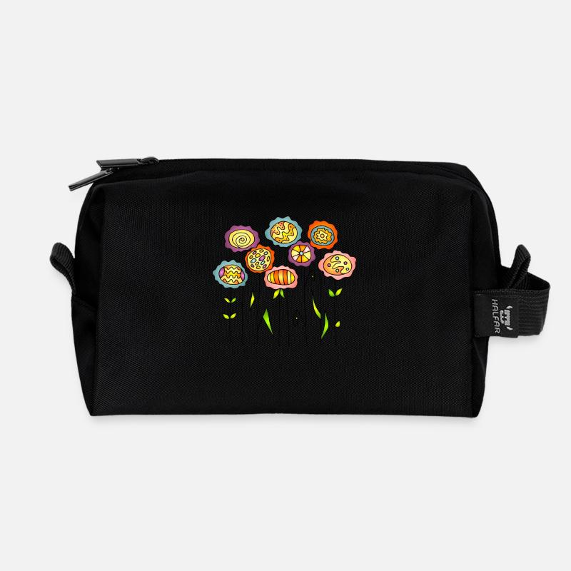 Blumen - Recycelte Kulturtasche - Schwarz