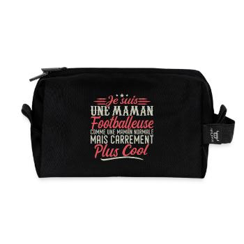 Je suis une maman Footballeuse, carrément cool - Trousse de toilette en tissu recyclé - noir - Devant