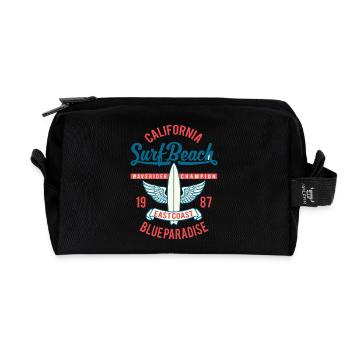 Surfing surfing christmas sun beach waves - Recycled Toiletry Zip Bag - black - Front