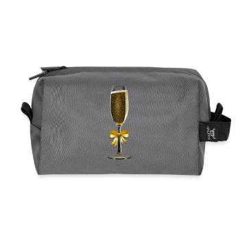 Sparkling wine in a glass with bow - Recycled Toiletry Zip Bag - anthracite - Front