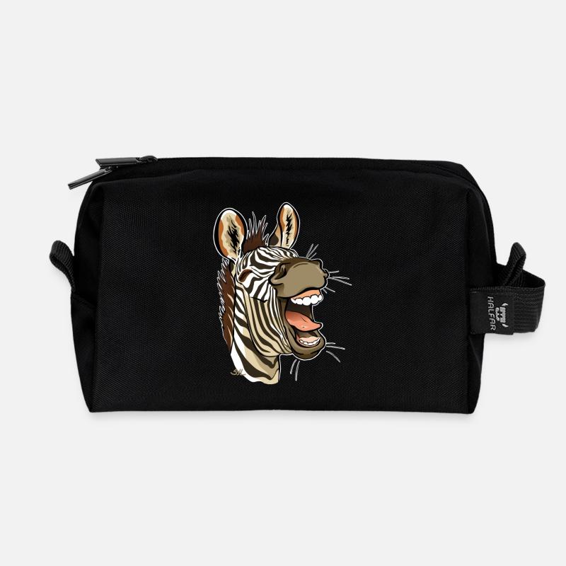Lachender Zebra (weiße Ränder) - Recycelte Kulturtasche - Schwarz