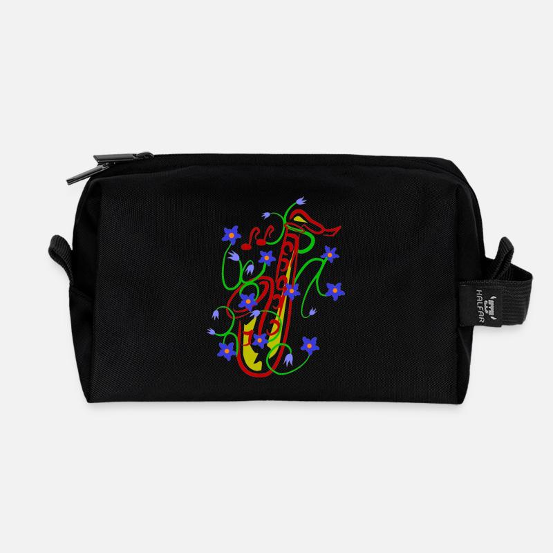 Blumenmuster mit verspieltem Saxophon design - Recycelte Kulturtasche - Schwarz