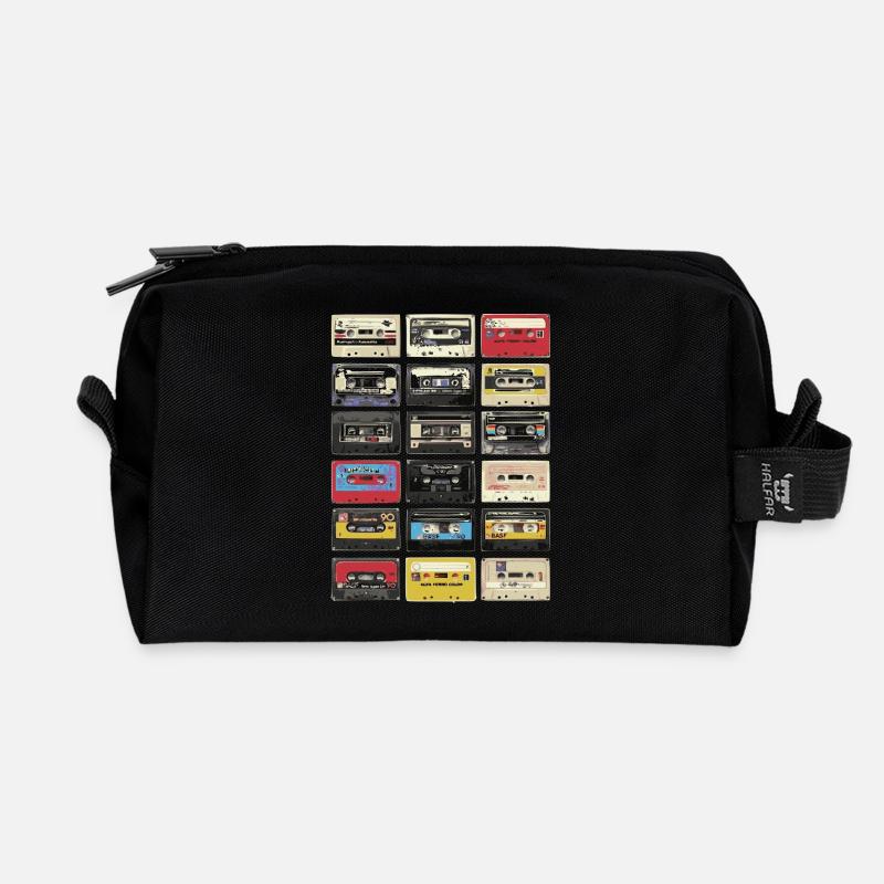 Retro cassettes - Recycled Toiletry Zip Bag - black