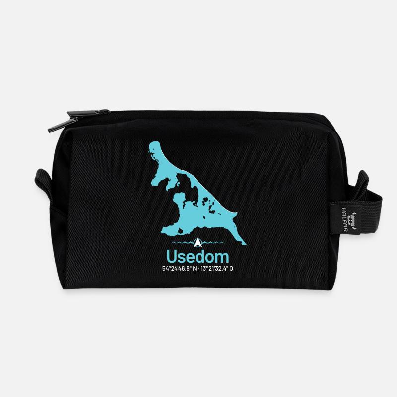 Usedom | Design-Landkarte - Recycelte Kulturtasche - Schwarz